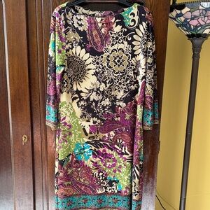 Beige by eci Multicolor Floral Bracelet Sleeve Midi Dress